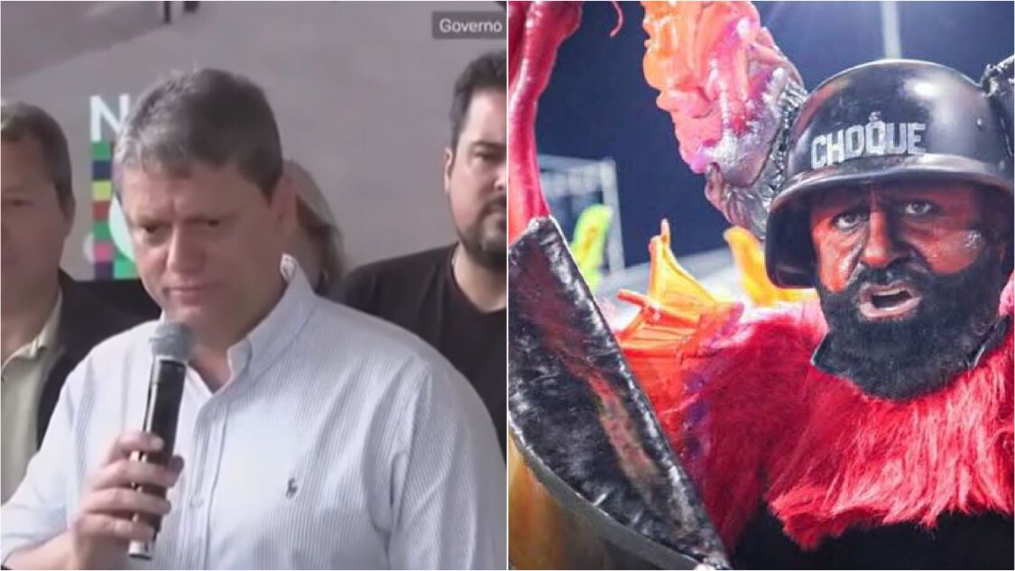 'Se fosse jurado, daria nota zero', diz governador de SP, Tarcísio, sobre fantasia da Vai-Vai em referência a violência policial