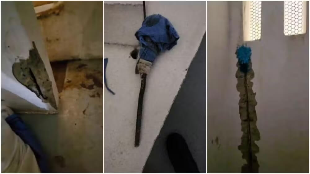 Presos que fugiram de penitenciária federal tiraram barras de ferro da parede para usar como ferramenta; veja fotos