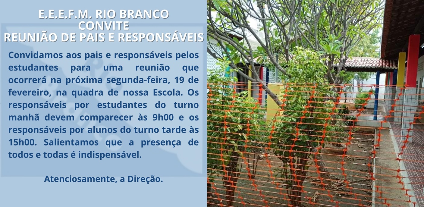 Direção da escola Rio Branco, em Patos-PB, convida pais e responsáveis para reunião nesta segunda-feira (19) e prestar esclarecimentos sobre serviço na caixa d'água