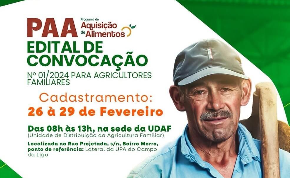 Prefeitura de Patos convoca Agricultores Familiares para apresentação de proposta de fornecimento de alimentos ao PAA