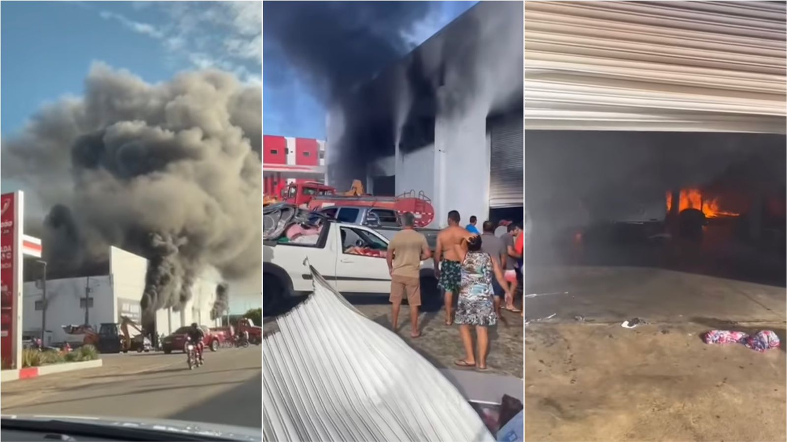 Incêndio de grandes proporções atinge lojas de pneus e tecidos na cidade de São Bento durante a manhã deste sábado (24); veja vídeo