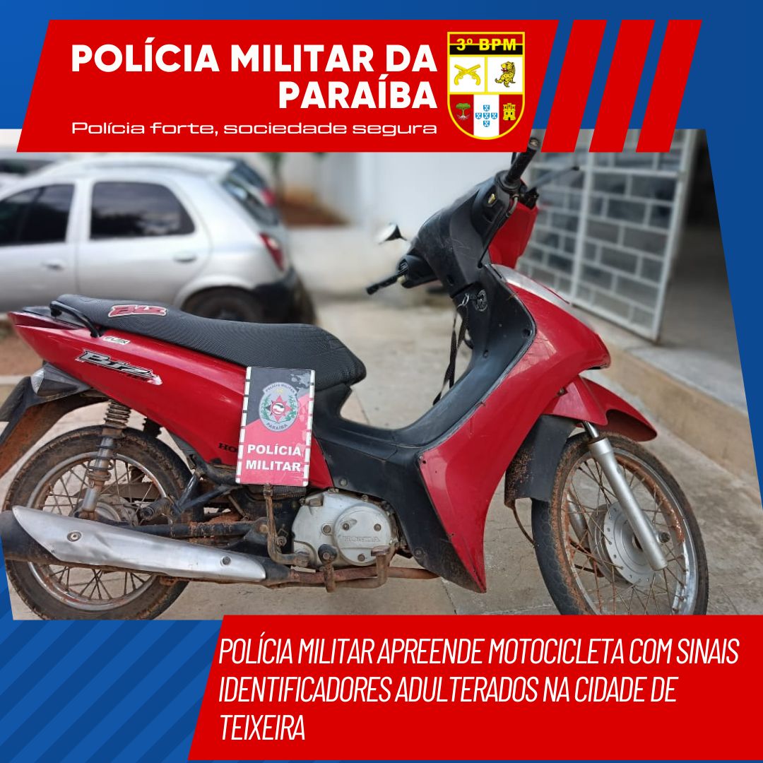 Polícia Militar apreende motocicleta com sinais identificadores adulterados na cidade de Teixeira