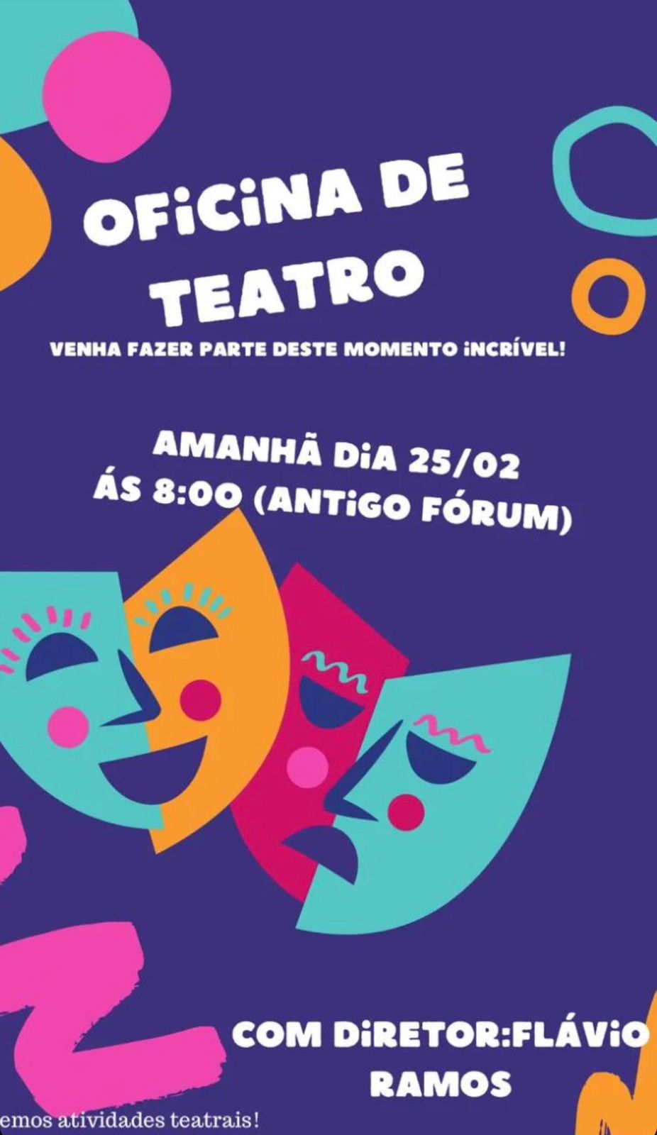 Oficina de Teatro será realizada na manhã deste domingo (25), em São Mamede