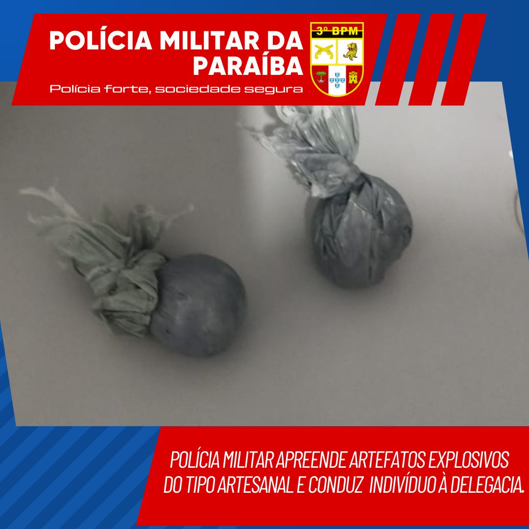 Polícia Militar apreende artefatos explosivos do tipo artesanal e conduz indivíduo à delegacia, em Patos
