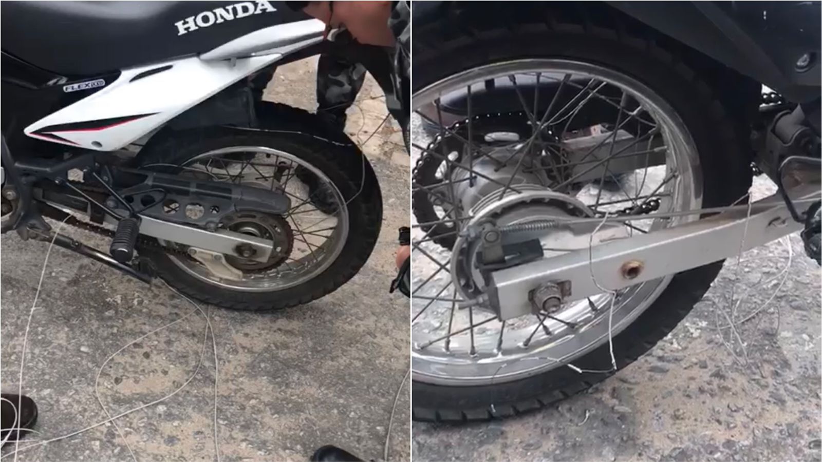 Motociclista se enrosca em fios de internet soltos na Rua Rui Barbosa e por pouco não sofre acidente; veja vídeo