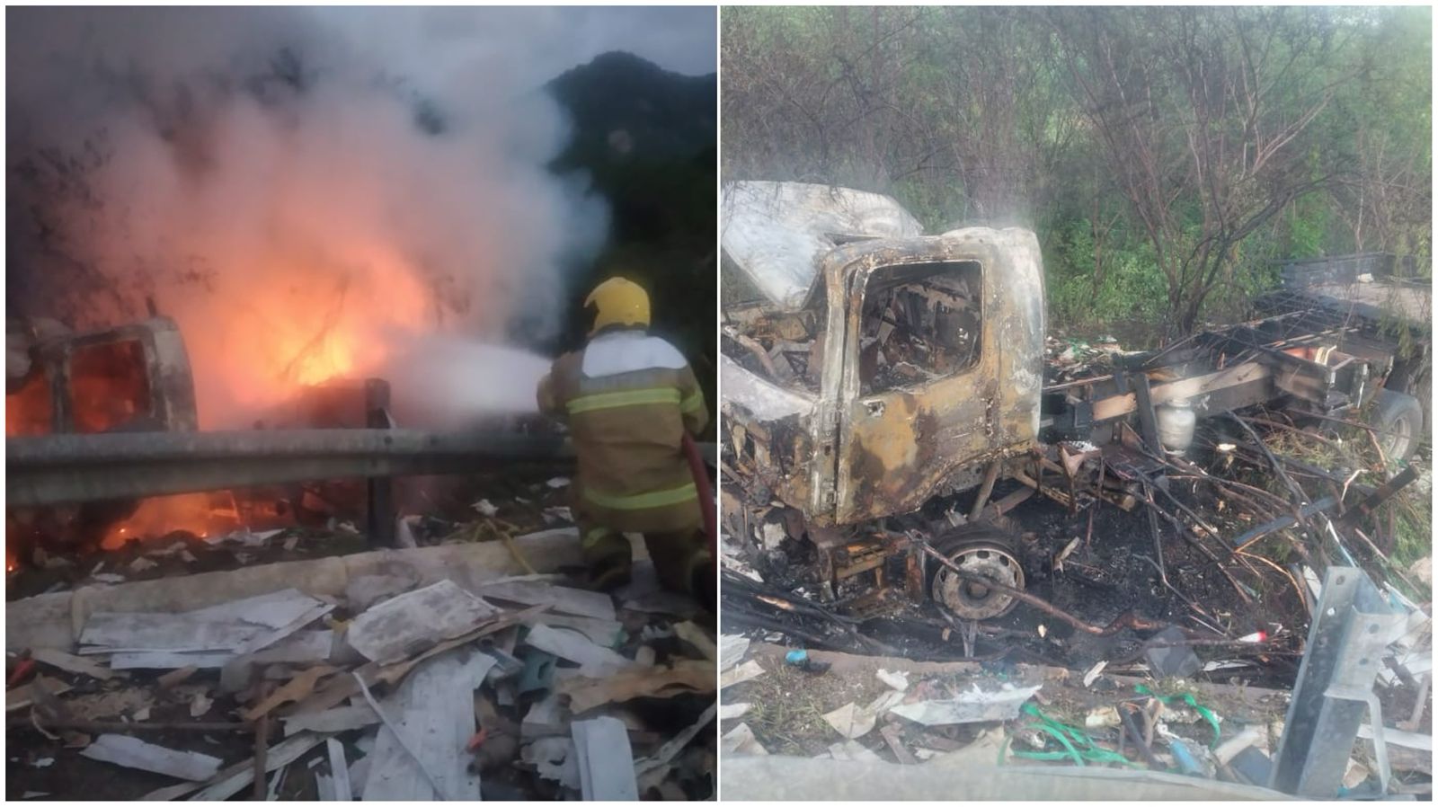 Grave acidente na BR-110: Caminhão carregado de material reciclável tomba e pega fogo na madrugada desta quinta-feira (07); motorista fica ferido