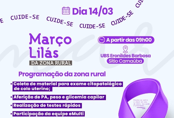 Março Lilás: Ações de prevenção ao câncer do colo do útero serão realizadas em Cacimba de Areia