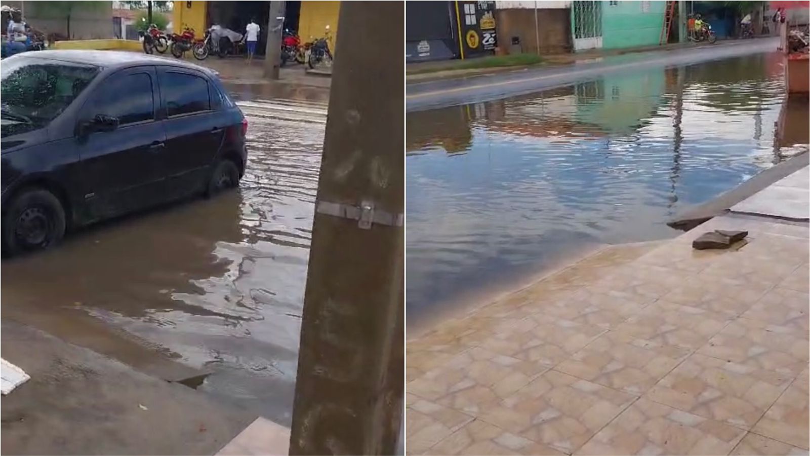 Moradores da Rua do Prado relatam transtornos com alagamentos, após chuva na tarde desta quarta-feira (13), em Patos