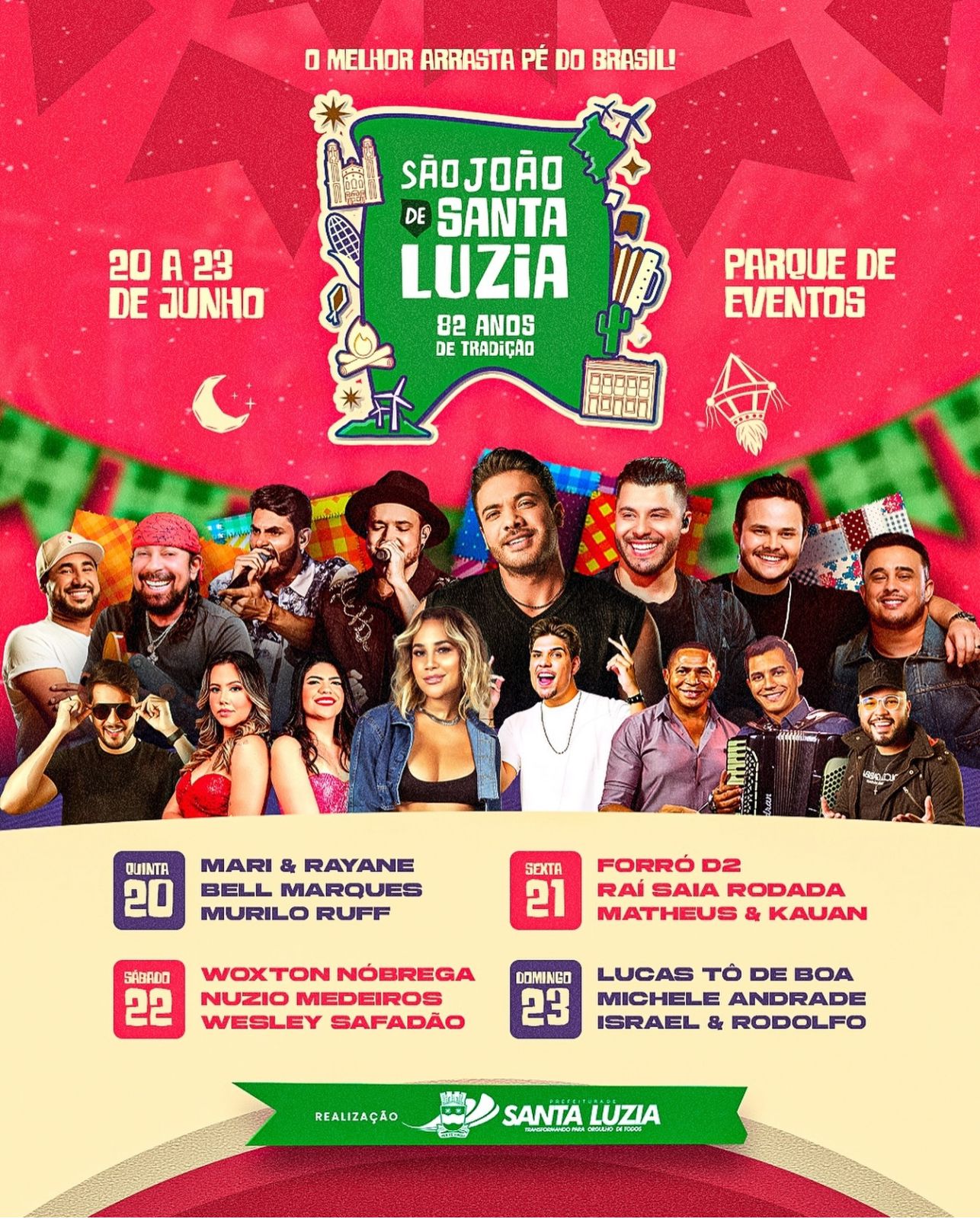 Prefeitura de Santa Luzia divulga programação do São João 2024 com Wesley Safadão, Raí Saia Rodada, Matheus & Kauan, Bell Marques e muito mais