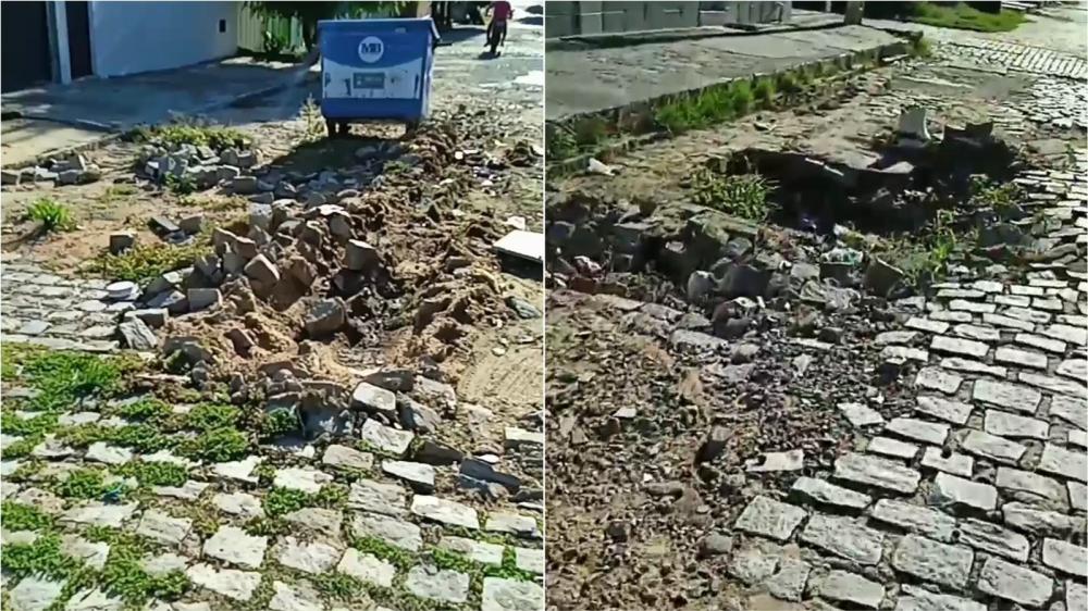 Moradores da Rua Pedro Rosa, no Bivar Olinto, reclamam de buraqueira no local; prefeitura diz que demanda será incluída no cronograma de tapa-buracos