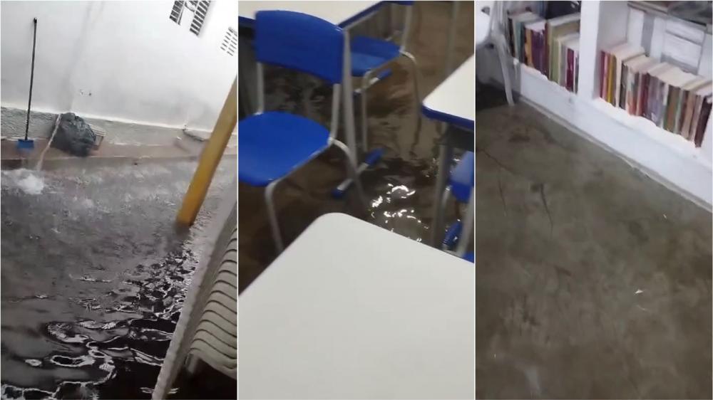 Situação precária: alunos da Escola Estadual Antônia Araújo, em Patos, registram alagamentos dentro da unidade