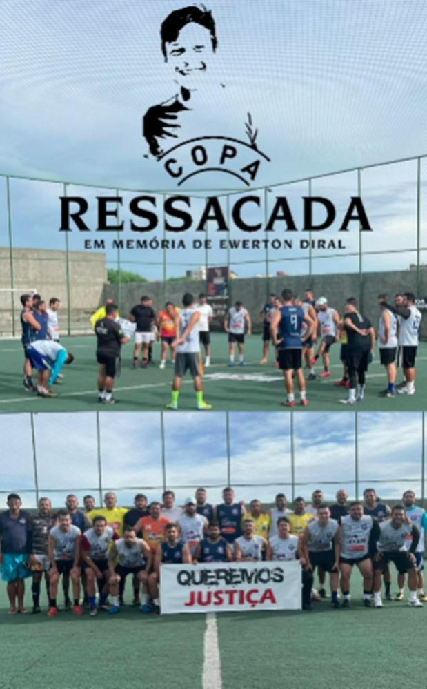 Amigos prestam homenagem a Ewerton Diral durante treino de futebol e pedem justiça 