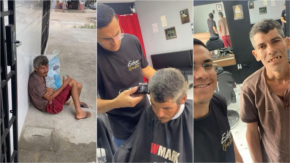 Gesto nobre: Barbeiro patoense viraliza ao ajudar morador de rua; veja vídeo 