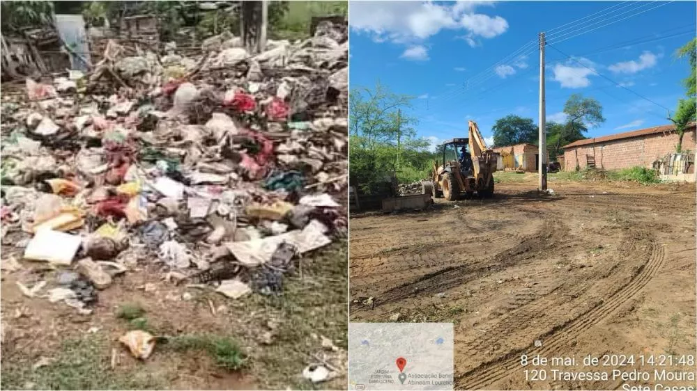 Cidadã patoense cobra limpeza de ruas na comunidade Cangote do Urubu, em Patos; Prefeitura atende demanda e executa serviço