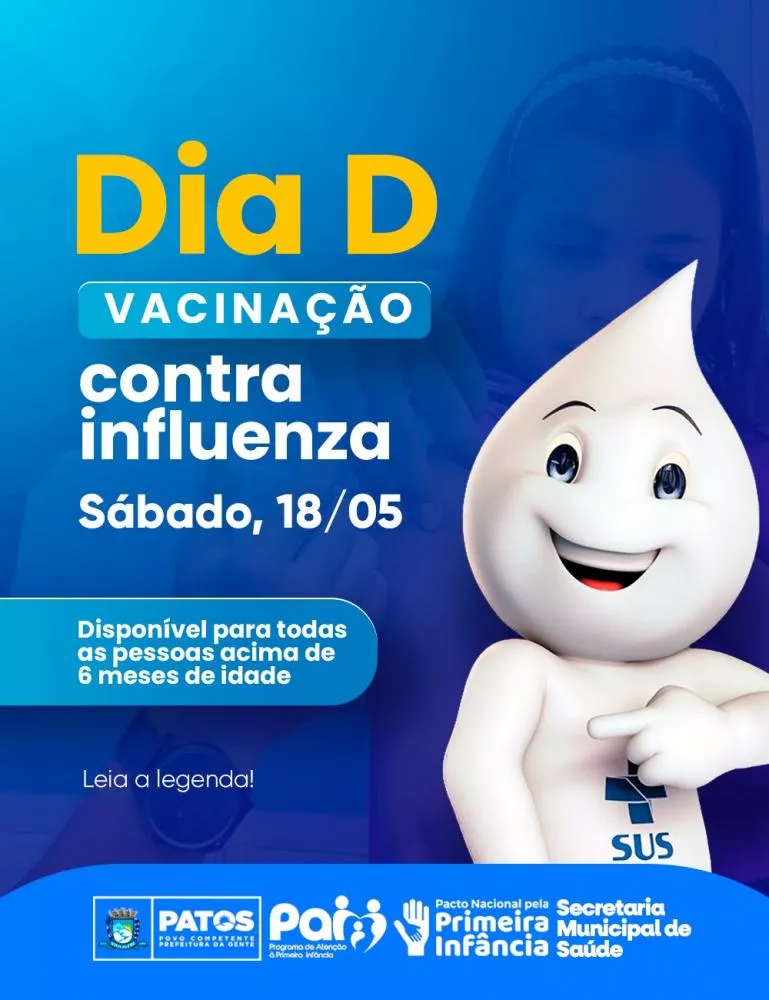 Dia D de Vacinação Contra Gripe acontece neste sábado (18) em Patos 
