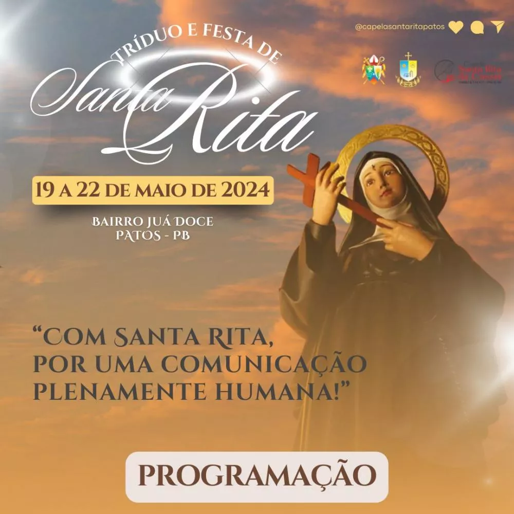 Tríduo em honra a Santa Rita de Cássia começa neste domingo, no bairro Juá Doce, em Patos