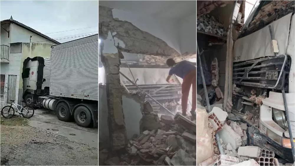 Carreta que estava parada às margens da BR-230 apresenta problemas nos freios e invade residência em Santa Luzia; veja vídeo