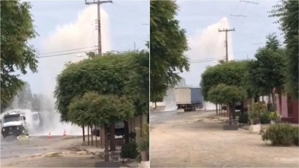 Rompimento de adutora da Cagepa em Santa Gertrudes chama atenção na manhã desta sexta-feira (31); vazamento foi corrigido. Veja vídeo