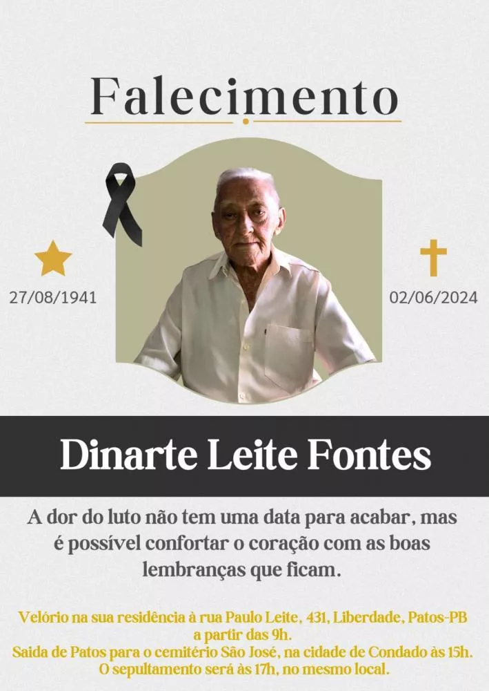 Morre o senhor Dinarte Leite Fontes, Auditor Fiscal aposentado da Paraíba