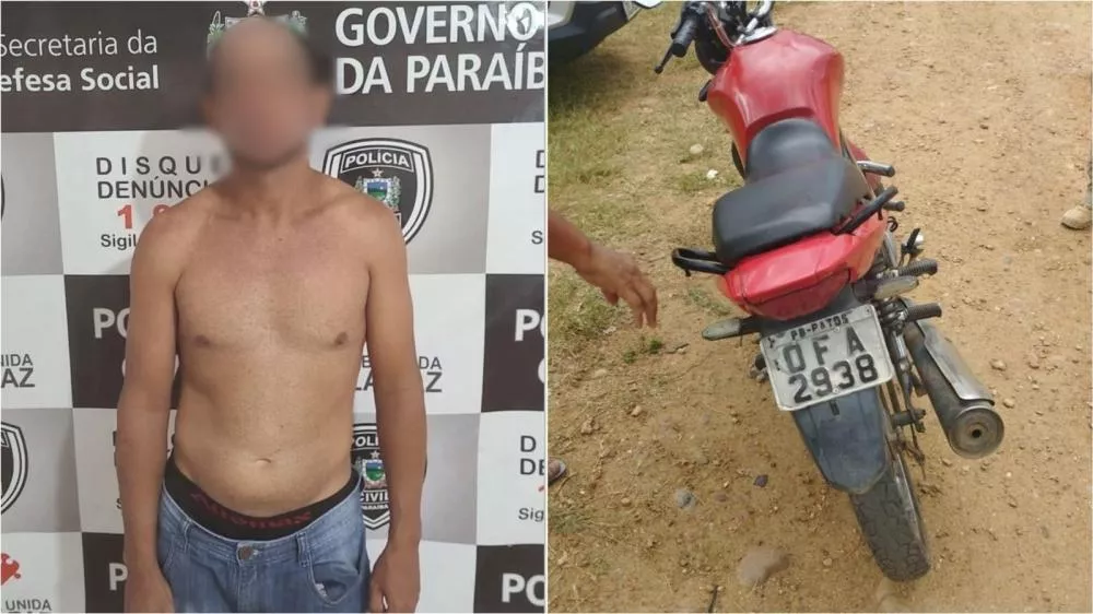 Homem suspeito de tentativa de roubo no bairro Santo Antônio, em Patos, é preso em flagrante pela DRF; moto utilizada na ação também foi apreendida