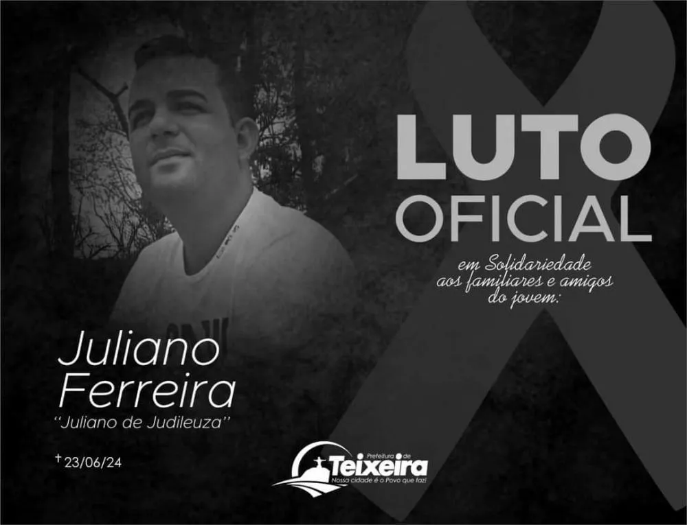 Prefeitura de Teixeira decreta luto oficial de três dias após morte de digital influencer Juliano Ferreira 