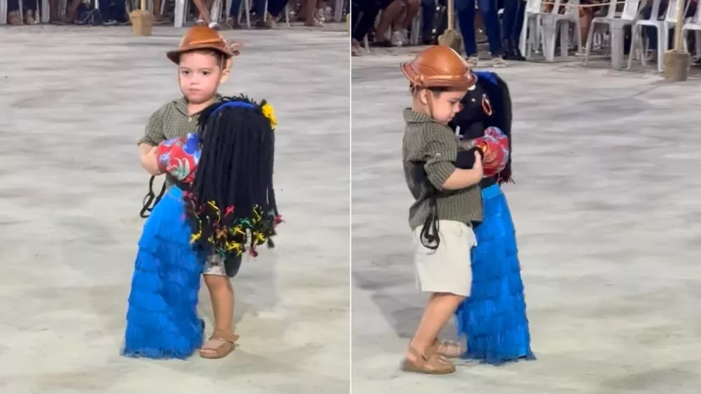 Pequeno forrozeiro de Pombal viraliza nas redes sociais dançando com boneca de pano