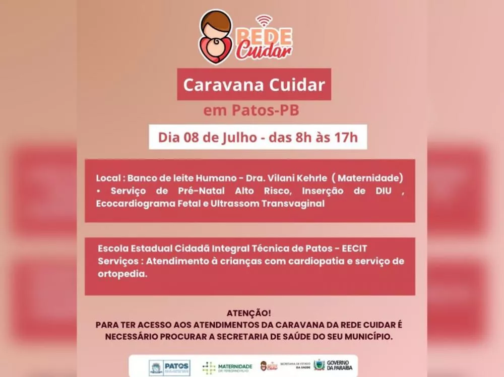 Caravana da Rede Cuidar 2024 vai atender nesta segunda (08), na cidade de Patos-PB