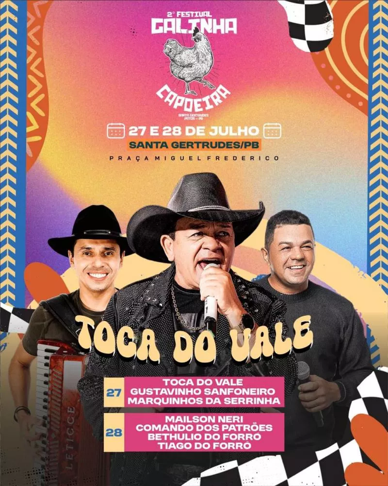 Com Toca do Vale, Gustavinho e Marquinhos da Serrinha, 2º Festival da Galinha de Capoeira acontece neste final de semana no distrito de Santa Gertrudes
