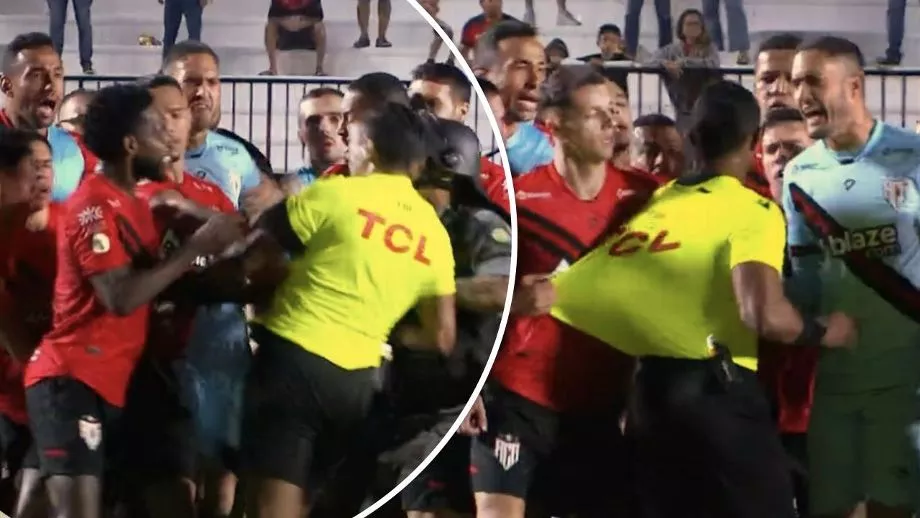 Bahia empata no fim, jogadores do Atlético-GO se revoltam, partem para cima de arbitragem e iniciam confusão