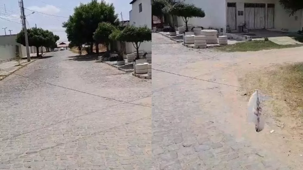 Fio solto no bairro da Maternidade oferece risco a motociclistas e quase provoca acidente na manhã desta quinta (22)