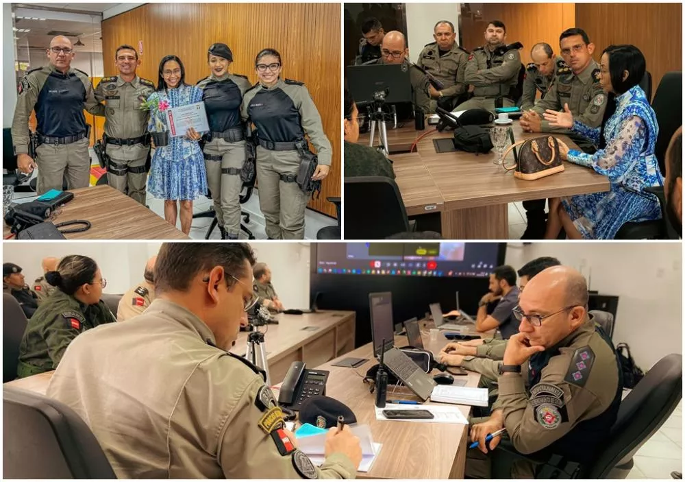 Reunião de planejamento e coordenação das ações durante as eleições, com oficiais do 3º BPM e Juíza Eleitoral 