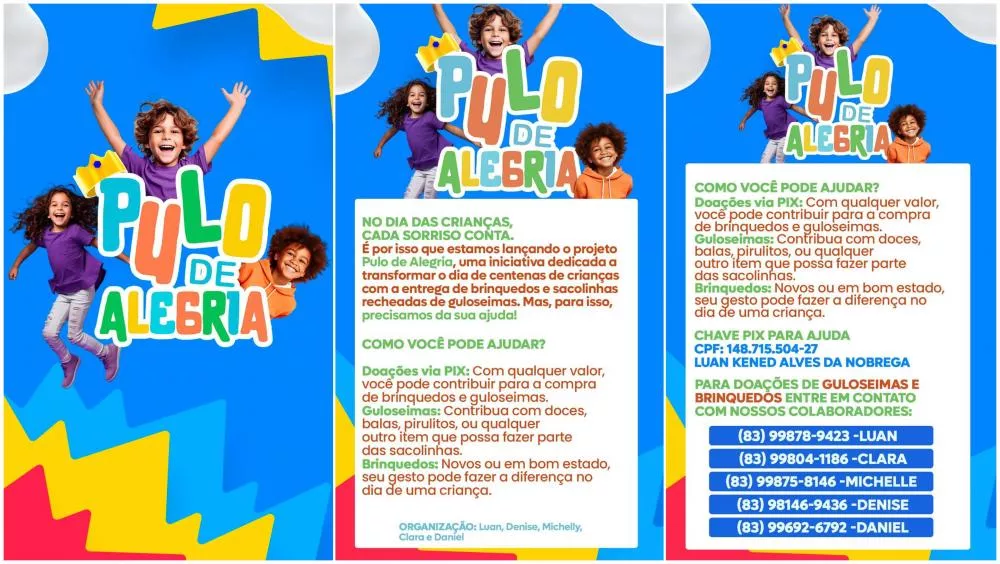  Projeto Pulo de Alegria busca apoio para fazer mais crianças felizes no Dia das Crianças