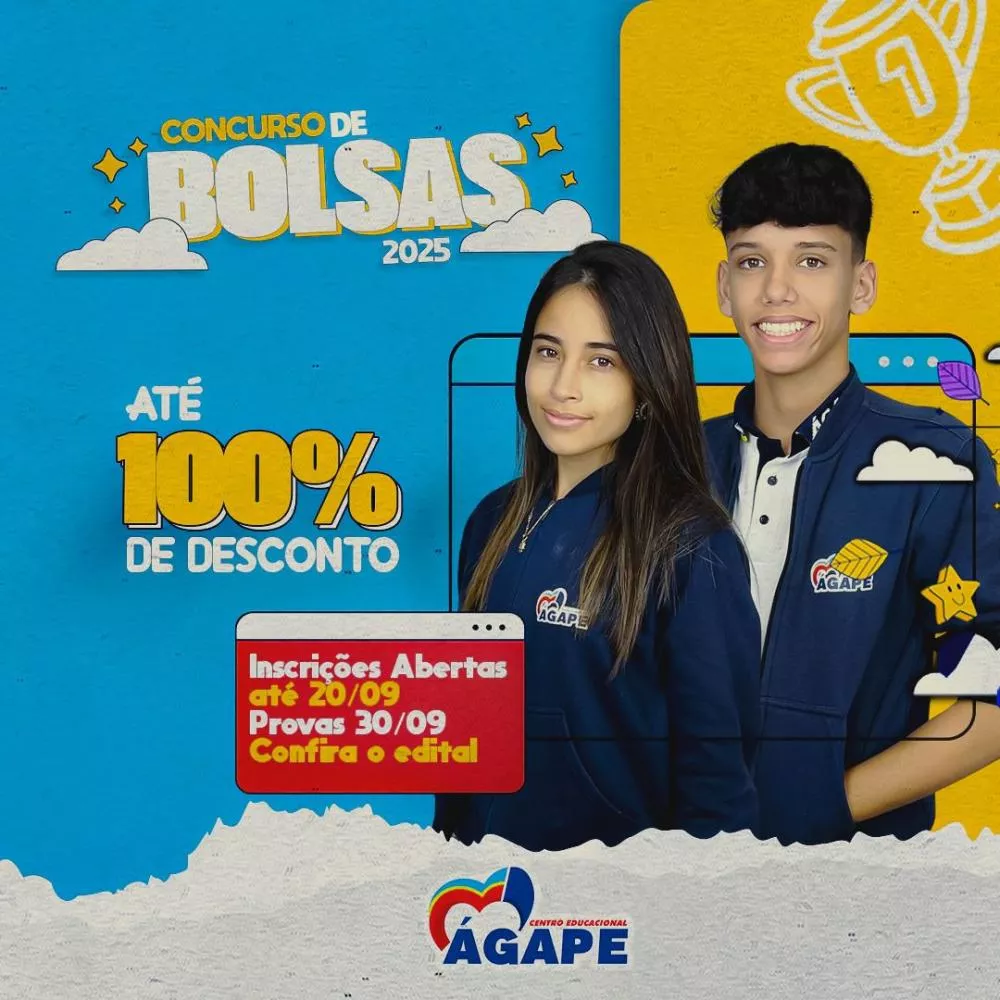 Colégio Ágape abre inscrições para Concurso de Bolsas 2025 com descontos de até 100% no Ensino Médio