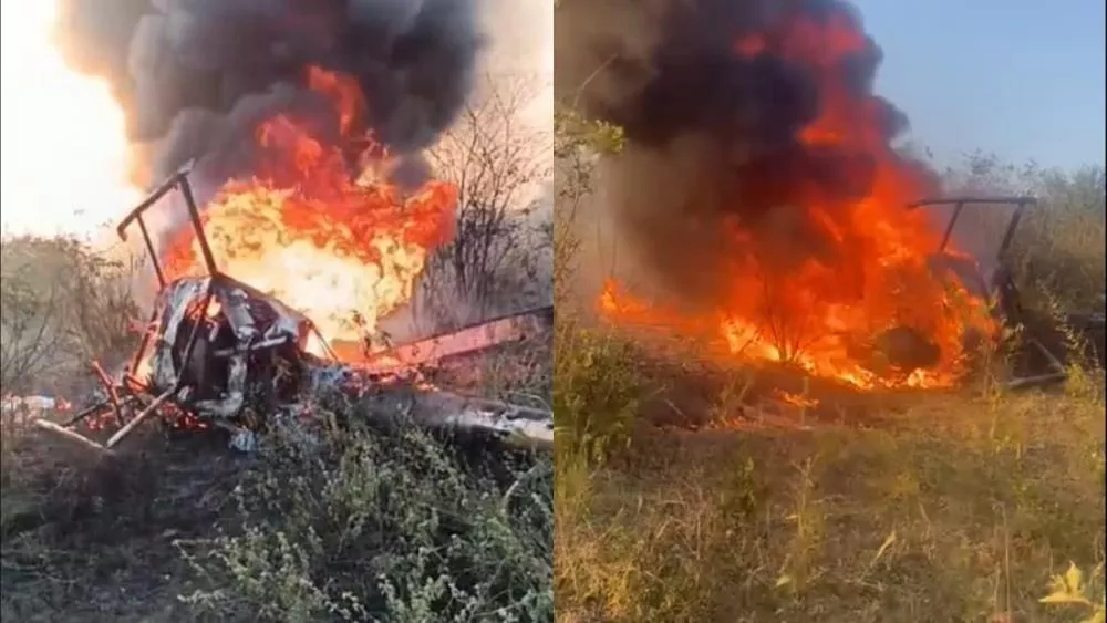 Helicóptero cai, pega fogo e deixa dois mortos em Caruaru; veja vídeo