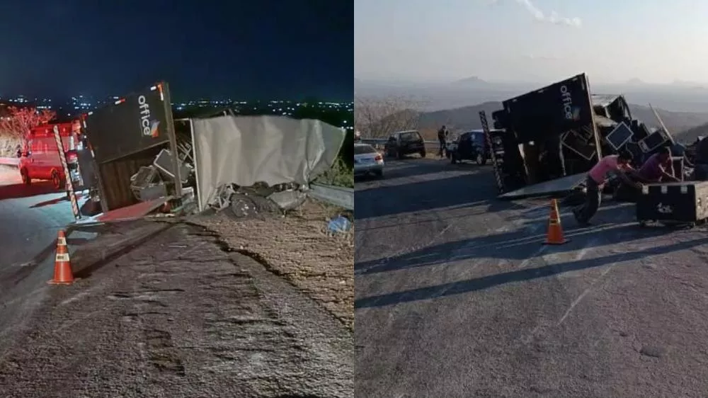 Caminhão que transportava equipamentos de som tomba na Serra do Teixeira na noite desta segunda-feira (09)