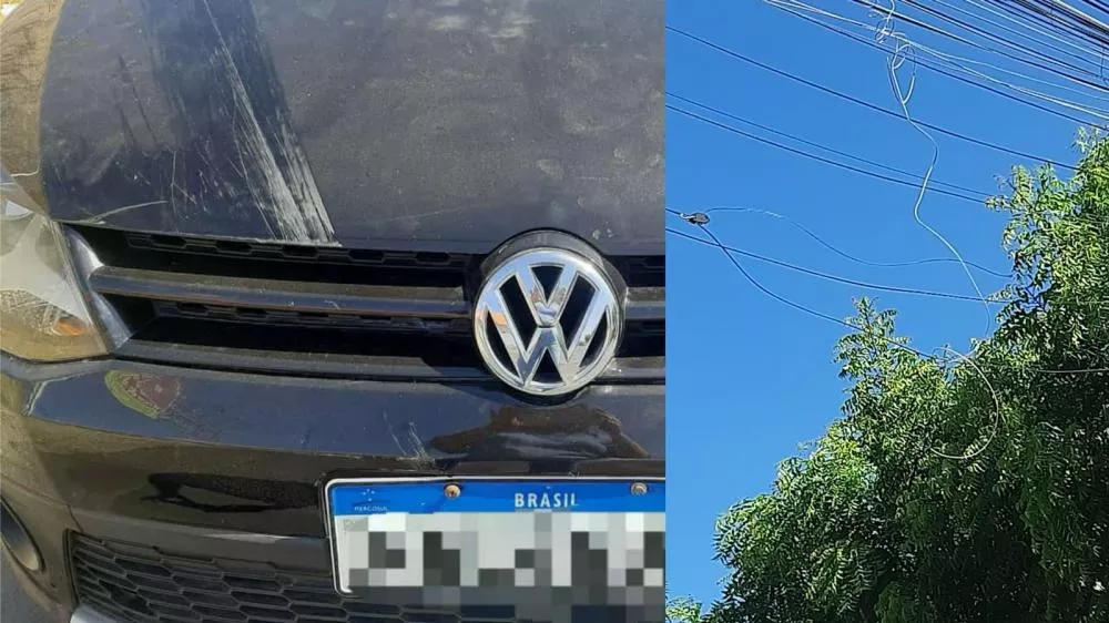 Professora leva susto após fio solto em via pública enroscar em veículo e alerta sobre risco à população em Patos