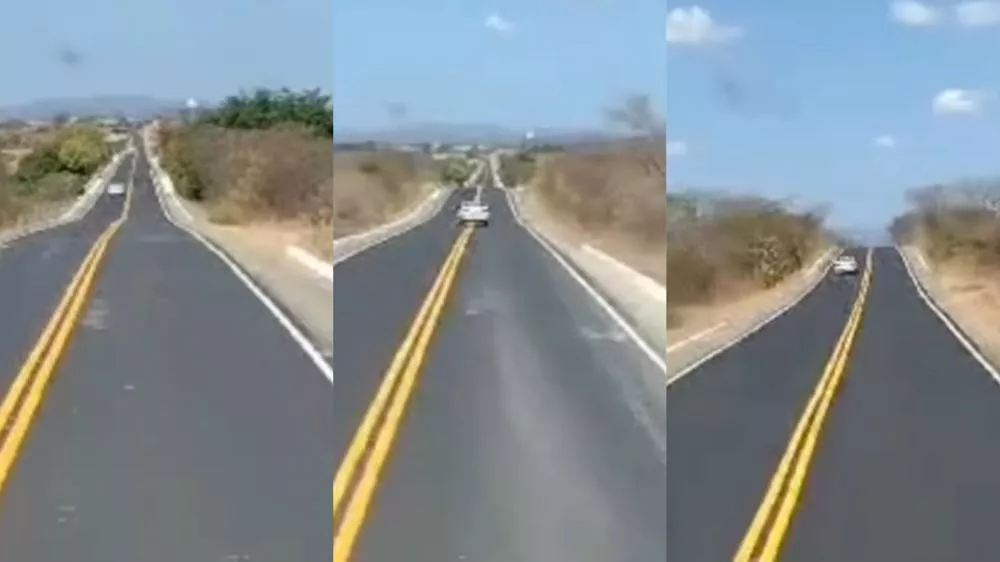 Carro é flagrado fazendo “zigue-zague” e colocando motoristas em perigo na BR-361 próximo a Olho D'Água-PB