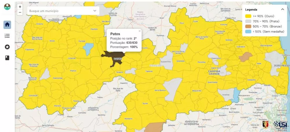 Mais de 150 municípios da PB obtém pontuação máxima em ranking de Transparência Pública do TCE-PB; Patos aparece na 2ª posição