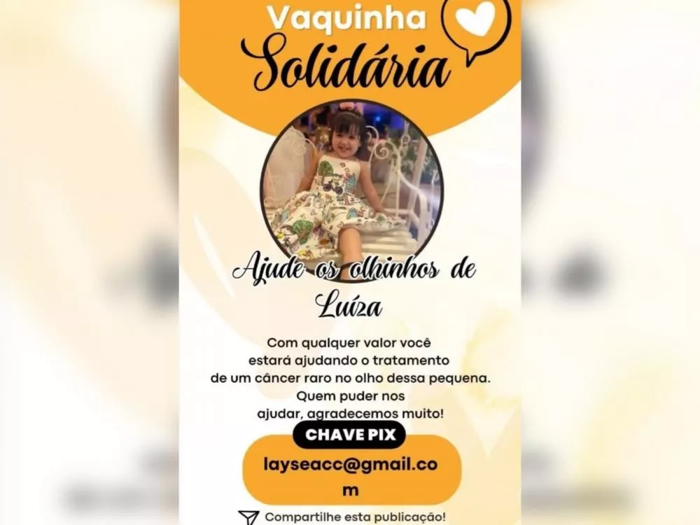  Família faz vaquinha solidária para tratamento de Luiza, diagnosticada com câncer no olho