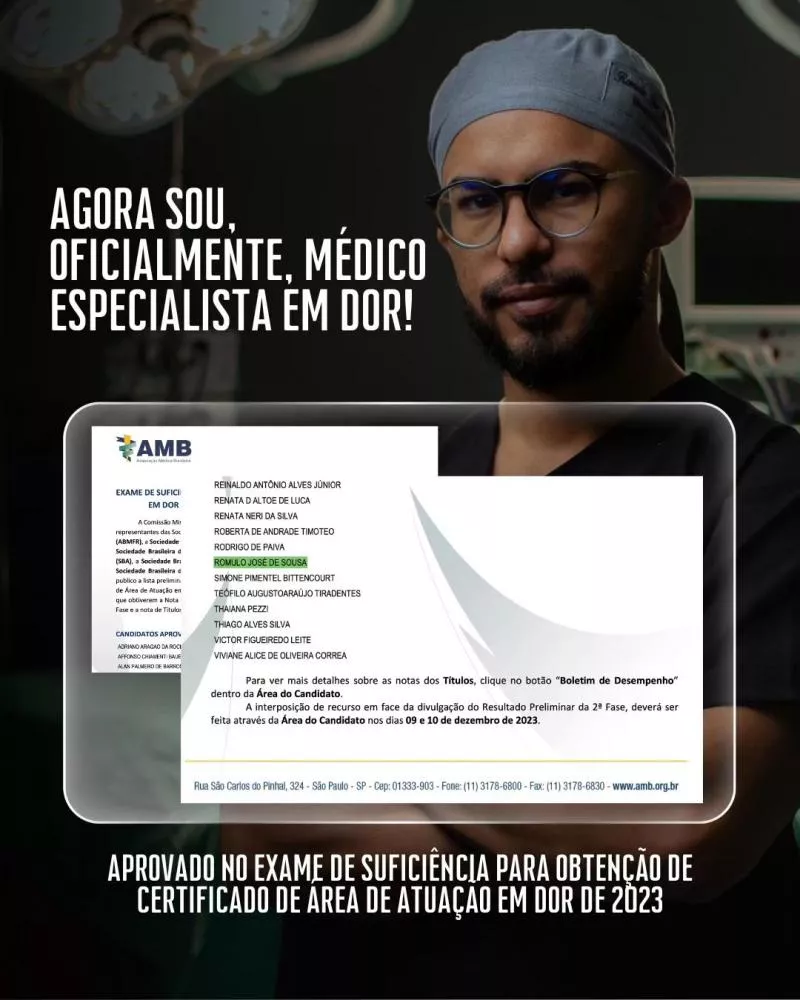 Neurocirurgião Romulo José de Sousa é aprovado em exame para área de atuação em dor