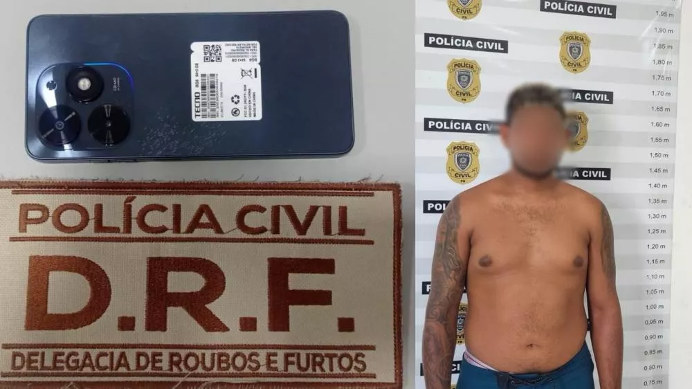 Homem é preso em flagrante pela DRF por roubo de celular no bairro Liberdade, em Patos