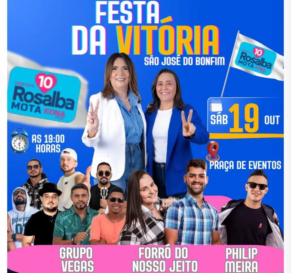 Rosalba Mota anuncia festa de comemoração pela vitória em São José do Bonfim-PB, para o próximo sábado (19)