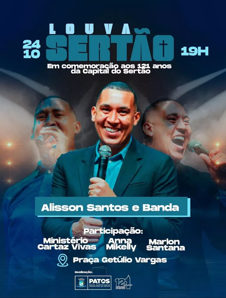 Segunda edição do Louva Sertão promete levar multidão à praça pública durante programação dos 121 anos de Patos
