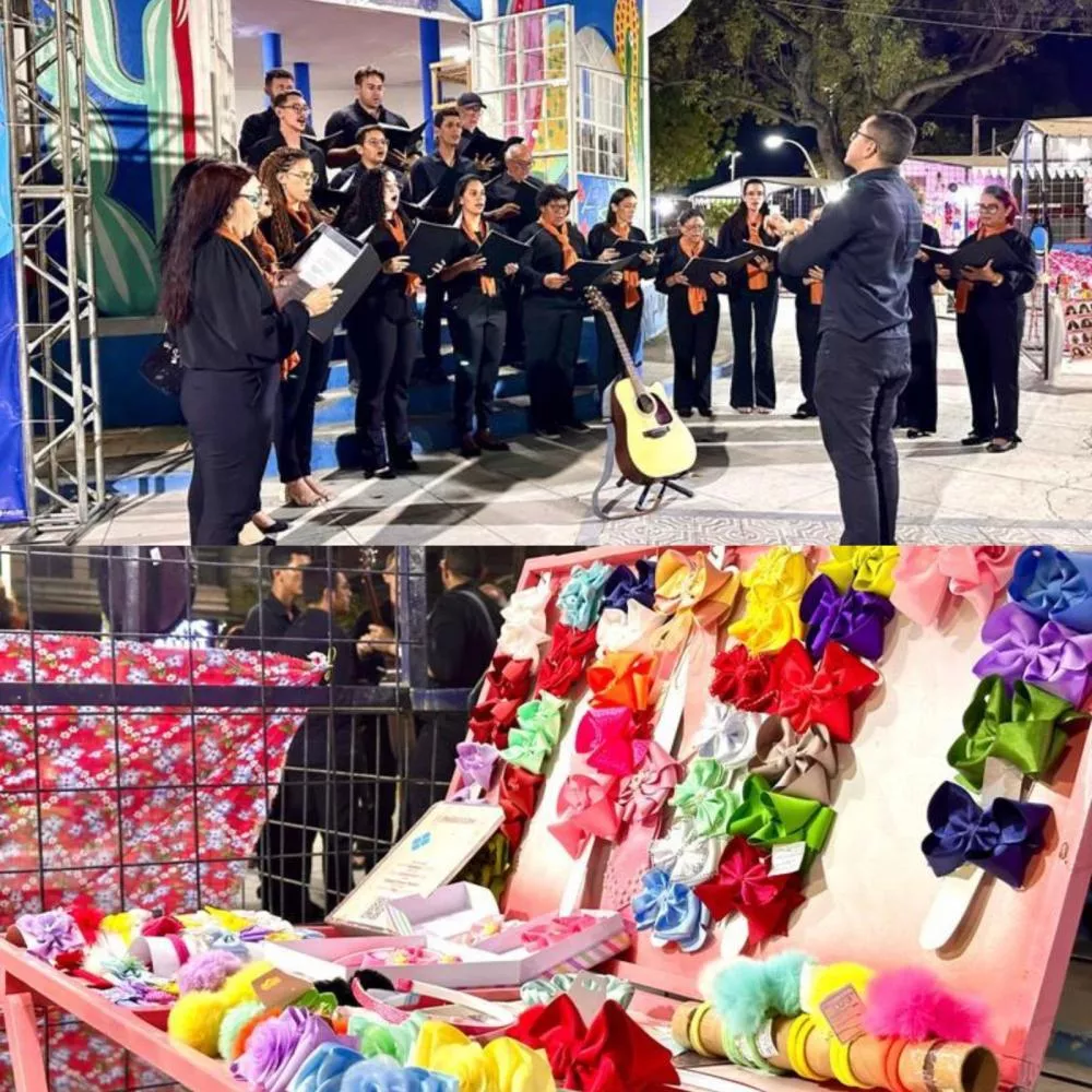 Durante Feirinha de Artesanato, Coral Municipal de Patos encanta o público presente em mais uma noite da Programação Cultural
