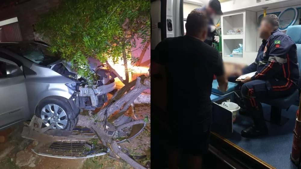 Motorista fica ferido após colidir carro em canteiro de árvore no bairro Salgadinho, em Patos