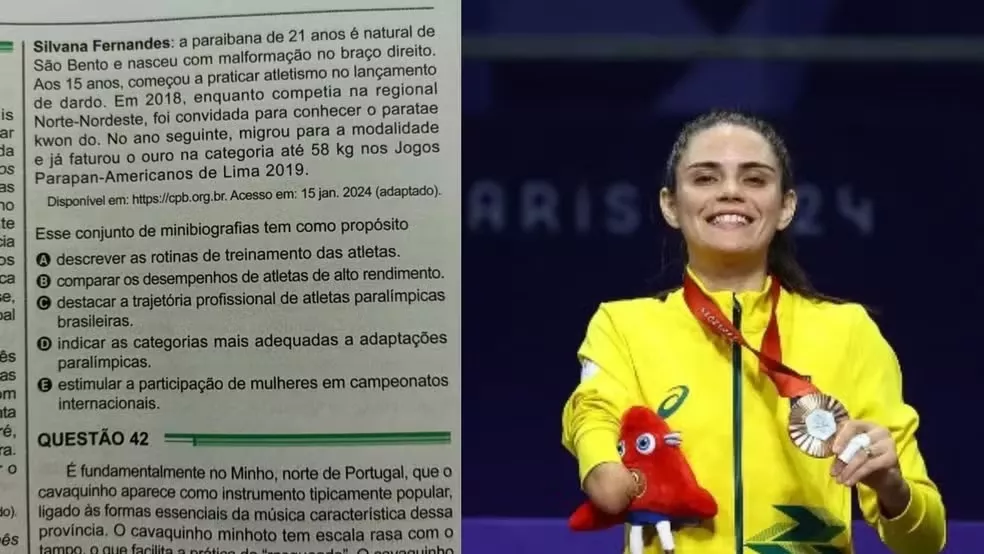 Medalhista paralímpica natural de São Bento é citada em questão do Enem 2024 e comemora visibilidade: 'Valorizada pelo Brasil'
