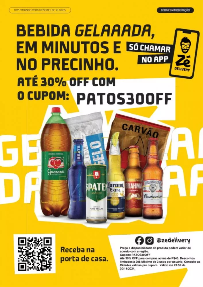 Aplicativo Zé Delivery oferece cupons exclusivos em Patos até o final de Novembro