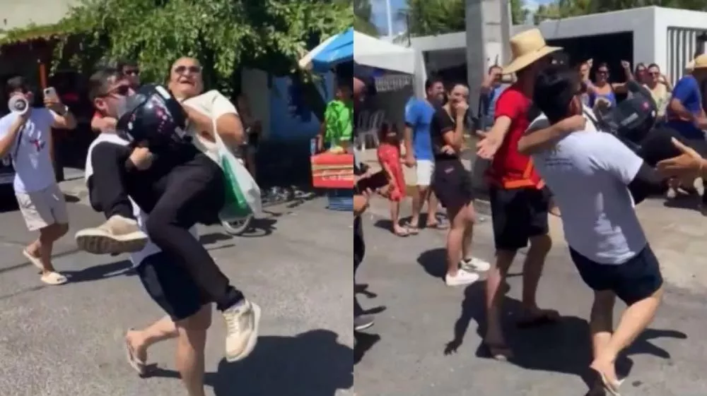 Em Patos: Jovem carrega estudante nos braços para evitar atraso no Enem; veja vídeo