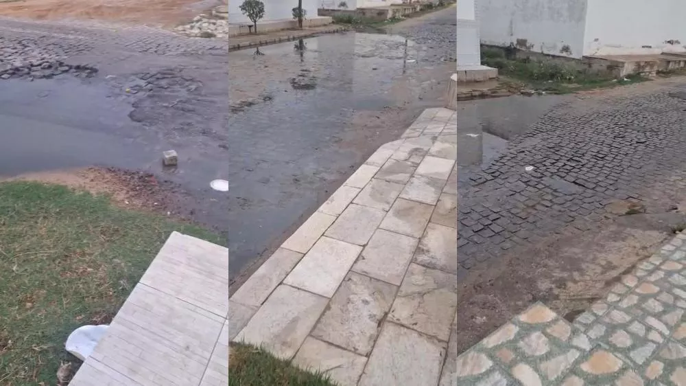 Moradores da Rua Alício Barreto, em Patos, enfrentam problemas com galeria de esgoto estourada