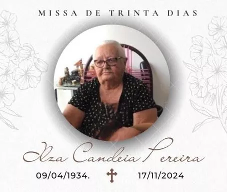Familiares convidam para missa de 30º dia em memória de Dona Ilza Candeia Pereira